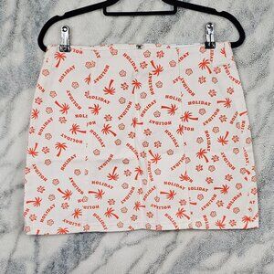 Glamorous Denim US Sz 8 Medium Holiday Print White Denim High Waist Mini Skirt P